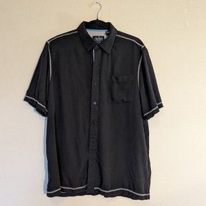 Nat Nast 100% Silk Short Sleeve Button Up Shirt Black Mens Size L